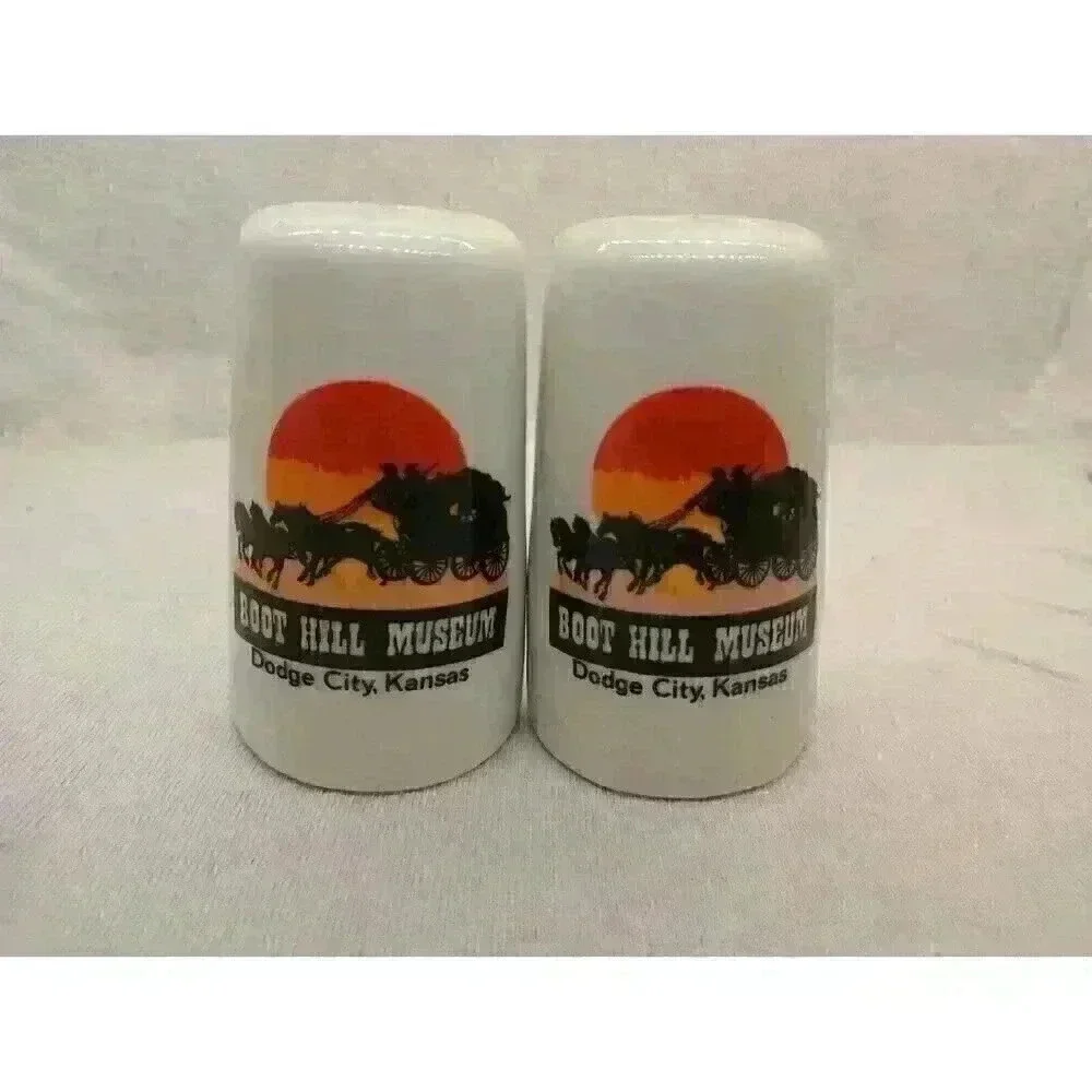 Vintage Ceramic Boot Hill Museum Dodge City Kansas Salt and Pepper Shakers